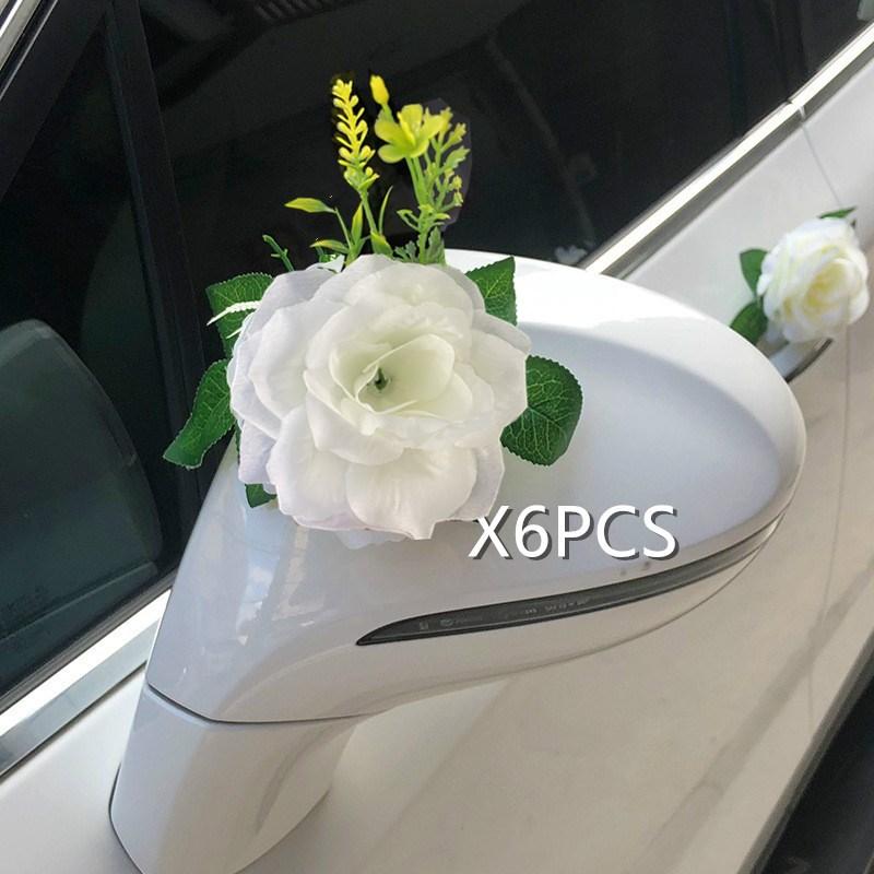 Белая роза Свадебное украшение автомобиля Цветок с лентой Свадебный автомобиль DIY Зеркальная ручка Цветы