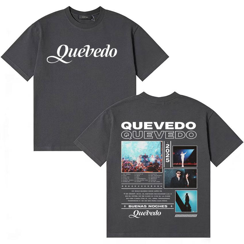 Singer QUEVEDO Buenas Noches 2025 Album Merch T Shrit Unisex Women Fashion Casual Tees Double Sided Print Short Sleeves Streetwear