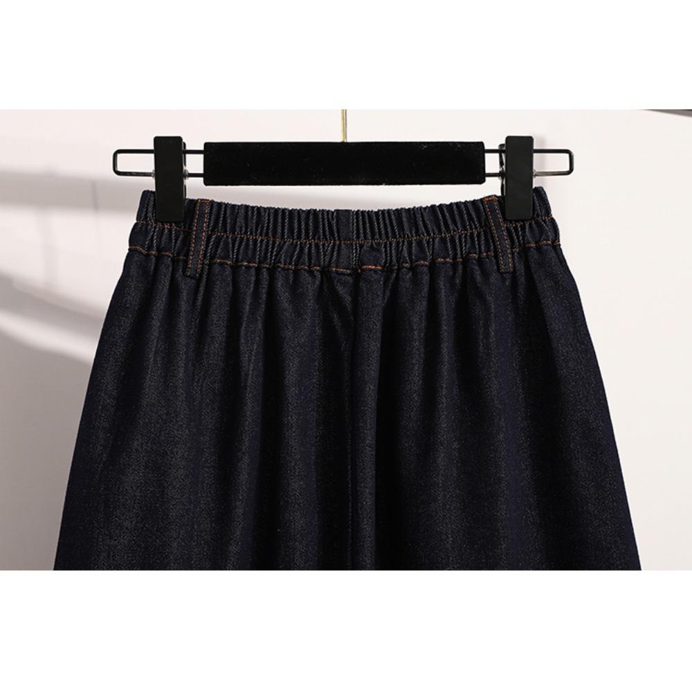 DIMANAF 2025 Эластичные джинсовые юбки больших размеров Женские А-силуэта Модная свободная юбка с высокой талией Винтажная макси