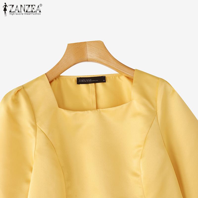 ZANZEA Women Casual Square Collar Summer 3/4 Sleeve Slim Blouse