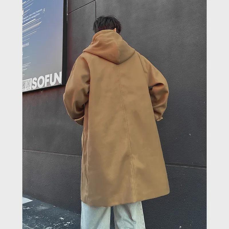 Мужское толстое шерстяное пальто в корейском стиле: Красивый, теплый, высококачественный, свободный, длиной до колена для осени/зимы