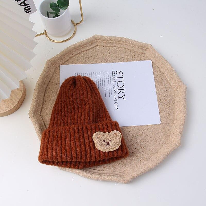 Warm Kid Hat Fashion Kawaii Cartoon Bear Crochet Bonnet Beanie for Toddler Boy Girl Autumn Winter Knit Solid Color Cap for Baby