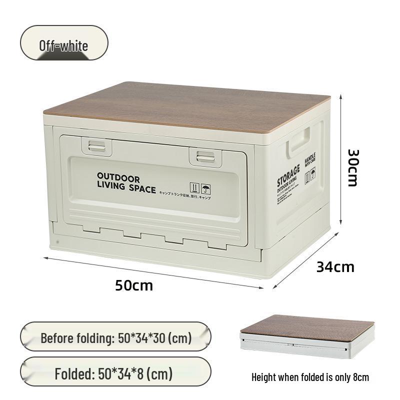 Folding Camping Storage Box with Wooden Lid - Outdoor Picnic & Car Trunk Organizer