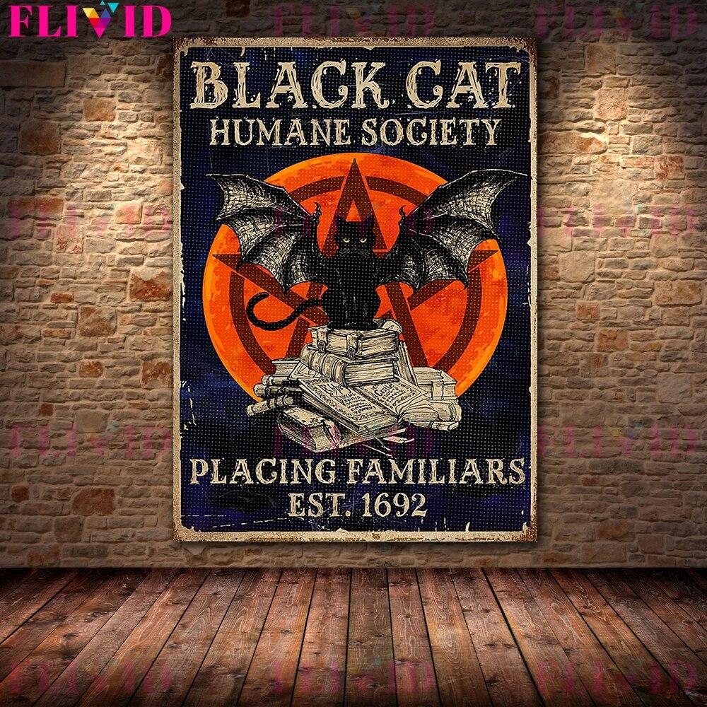 Тьма, черная кошка, ведьма живет здесь, ретро декоративный постер и принты, Общество черных кошек, настенное искусство, холст, картина, украшение без рамки