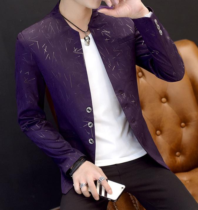 Мужские повседневные модные пиджаки с воротником Молодежные красивые тенденции Тонкие пиджаки с принтом Костюм Пальто Куртка Черно-белый мужской кардиган Свадебная вечеринка Формальный бизнес