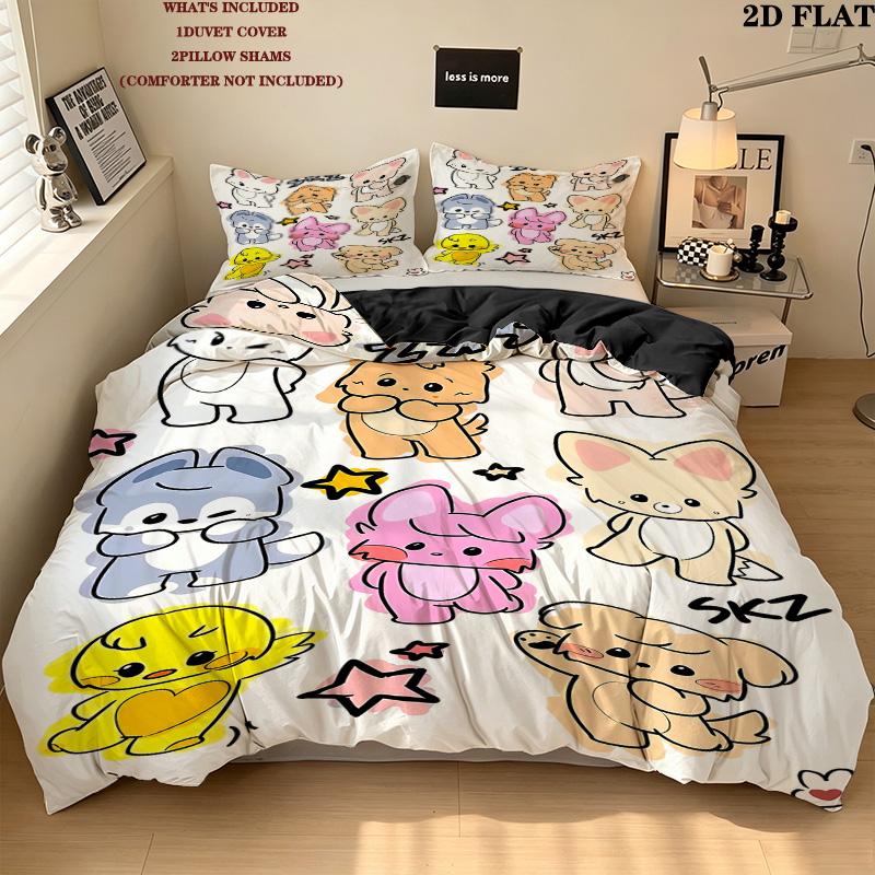 Skz Pattern Bedding Quilt Set Quilt Cover Pillowcase Home Birthday Gift(1 * duvet cover + 2 * pillowcase, without core)