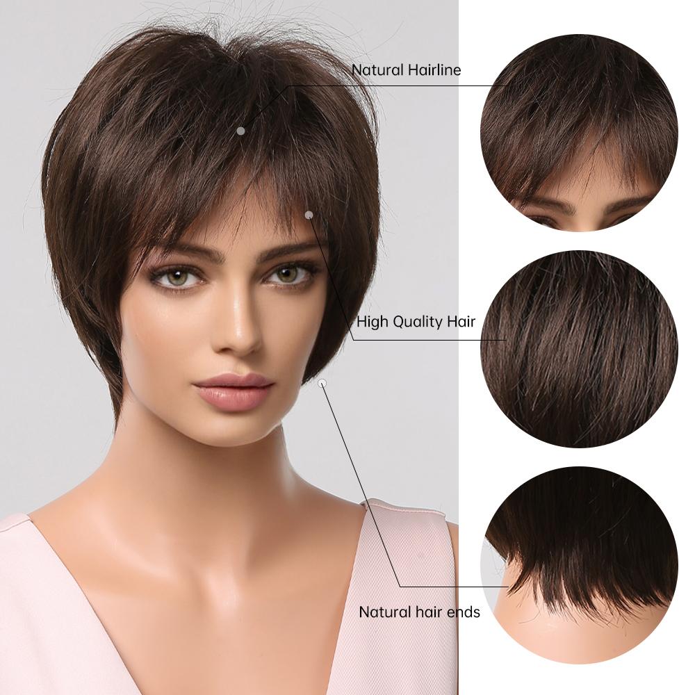 EASIHAIR Короткие синтетические парики для женщин, коричневые парики Боб, многослойный вьющийся парик из натуральных волос, высокотемпературное волокно, косплей