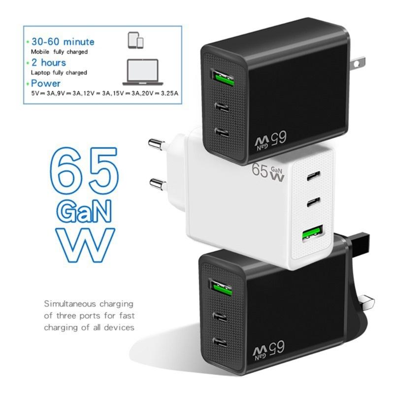 65-ваттный USB Type-C адаптер питания, 3-портовый адаптер быстрой зарядки, настенный адаптер, совместимый с серией телефонов 15