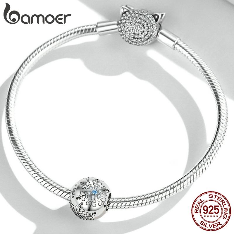 BAMOER, круглые бусины из стерлингового серебра 925 пробы с цирконием и небесной снежинкой для женщин, ювелирные украшения