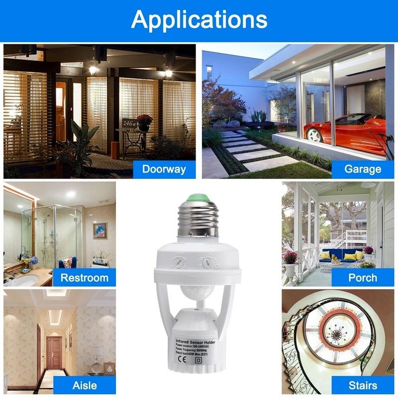 E27 Датчик движения Выключатель света E27 Основание Держатель лампы 100-240 В Детектор движения с управлением светом Смарт-переключатель Разъем адаптера