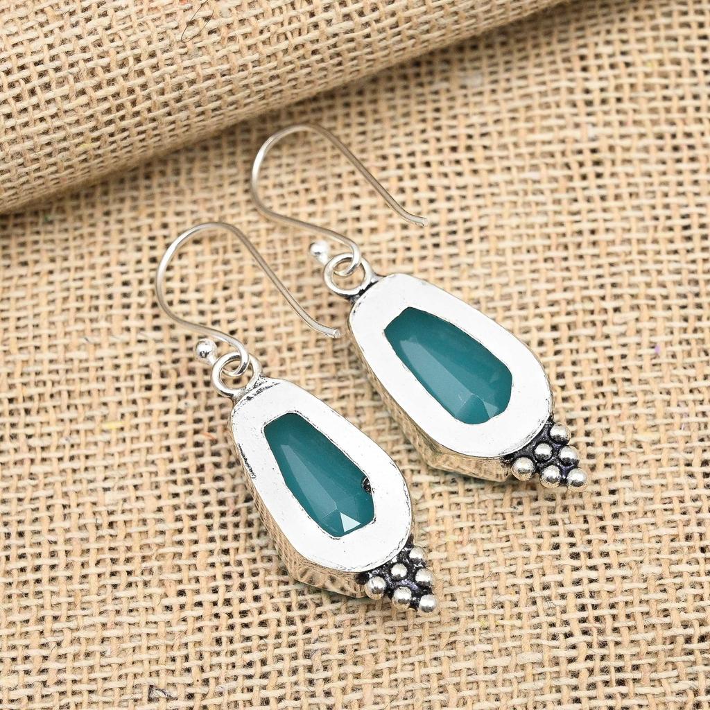 Ювелирные изделия из сережек ручной работы из стерлингового серебра 925 пробы с синим халцедоном на День Благодарения