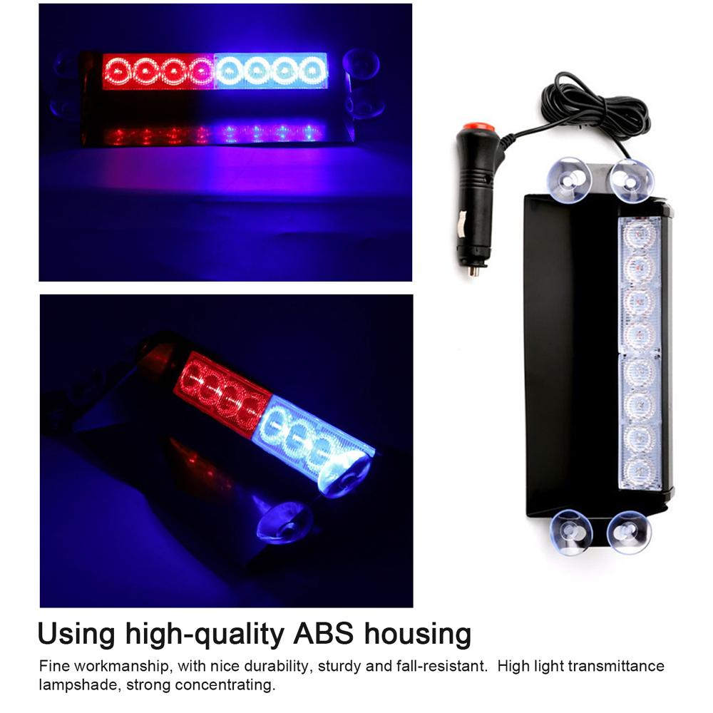 Car Truck Strobe Light 8 LED Suction Cup Lamp Front Windshield Traffic Advisor Safety Warning Light