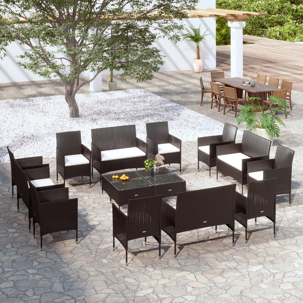 16 piece Garden Lounge Set with Cushions Poly Rattan Black