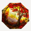1pc Autumn Tree Stained Automatic Umbrella - Stylish, Durable, with 8-Rib Manual Open Design, Elegant Black Handleyy250920143