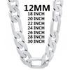 Solid 925 Stamped Silver Color Necklace For Men Classic 12mm Cuban Chain 18 -30 Inch Charm High Quality Fashion Jewelry Wedding