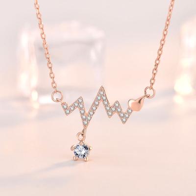 S925 Серебро Электрокардиограмма Бриллиантовое Ожерелье Женское Нишевое Дизайнерское Сердцебиение Цепи Ключицы