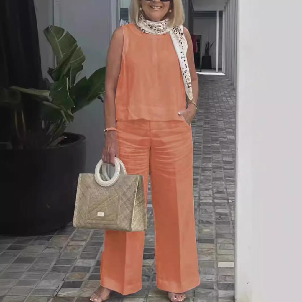 Women's Suits Summer Fashion Sleeveless Loose Blouse Wide Leg Pants Two Piece Sets for Women Casual Outfits