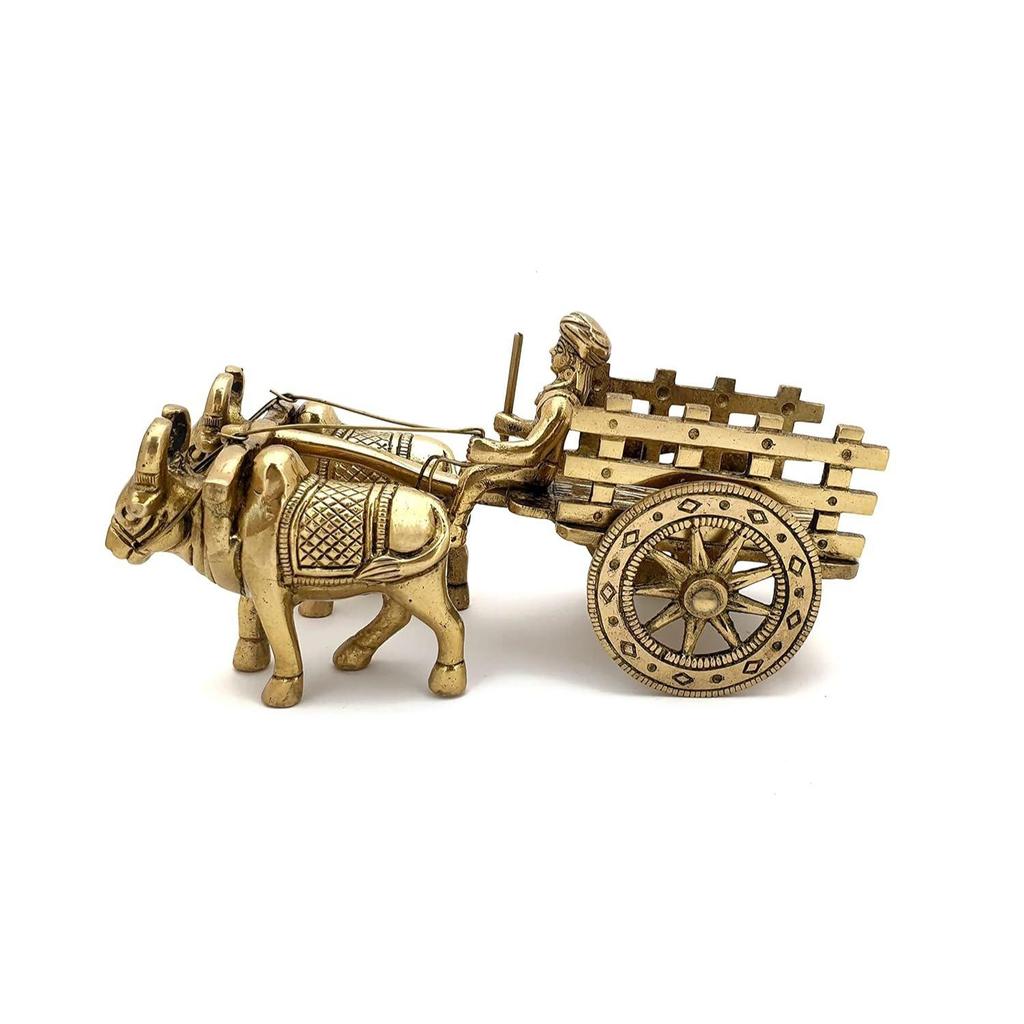 7.5 Inches Brass Bullock Cart Showpiece, Showpiece for Home, Home Decor Items, Aesthetic Room Decor, Corner Shelf Showpieces, Standard, Pack of 1