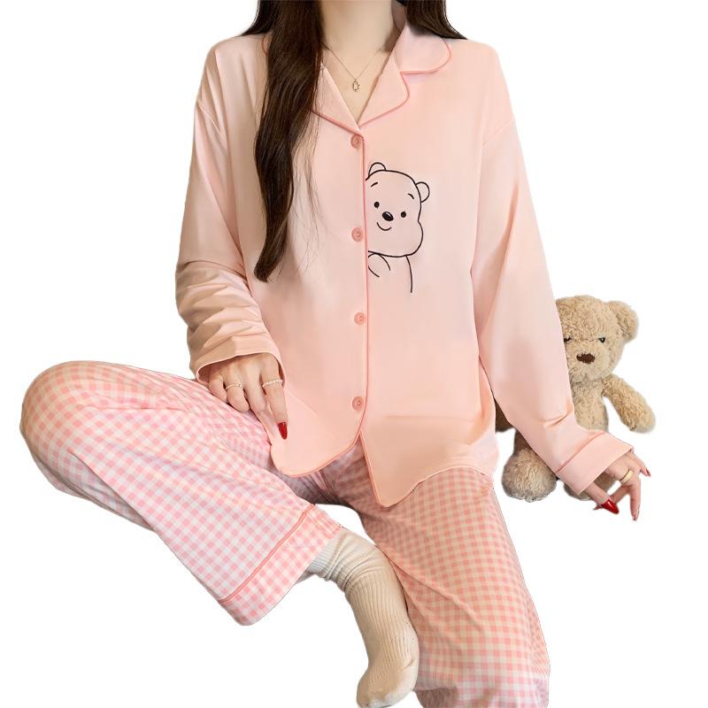 Japanese sweet wind bear girl pajamas spring and autumn imitation cotton lazy comfortable loungewear long-sleeved suit