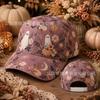 Lilac Floral Ghost Pumpkin Baseball Cap, Retro Floral Crescent Moon Bat Halloween Print Cap Europe America