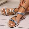 Летние плетеные сандалии на плоской подошве для женщин, модная пляжная обувь с цветочным декором, женские легкие повседневные сандалии на мягкой подошве