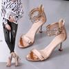 Туфли на высоком каблуке 2024 Лето Новые босоножки на высоком каблуке с открытым носком Женская мода Wild Word с римскими туфлями-лодочками Сандалии