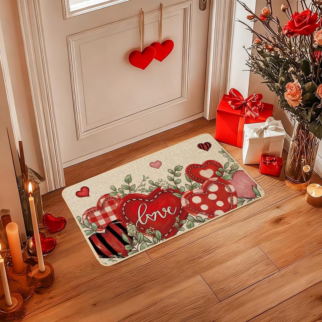 Love Valentine's Day Doormat Pink and Red Heart-shaped Welcome Doormat Living Room Carpet Living Room Entrance Porch Rug