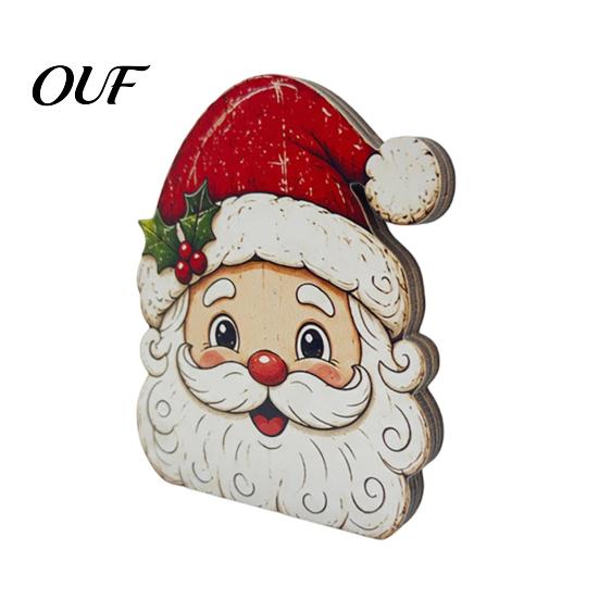 Christmas Craft Party Favors Wooden Vintage Sign, Rustic Wood Table Ornament, 2D Santa Claus Decorative Indoor Signs Snowman Penguin Desktop Sign for