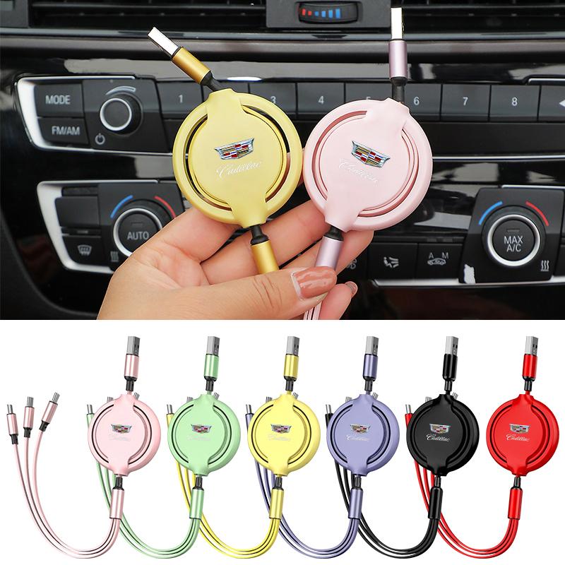 Car Internal 3 in 1 USB Telescopic Charger Adapter Cord Cable for Cadillac ATS BLS CT4 CT6 CTS ESCALADE STS XLR XT4 XT5 XTS SLS