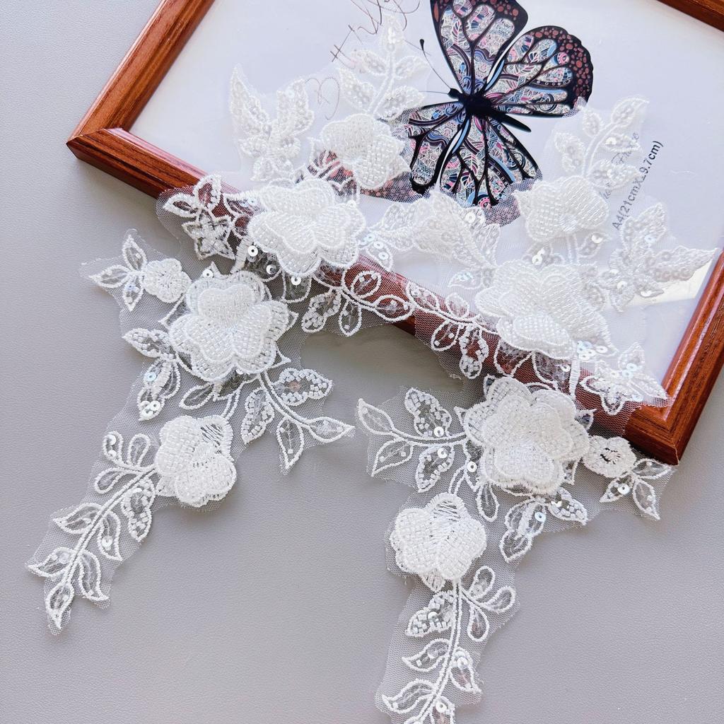 Light Luxury High-End Flower Sequins Embroidery Pair Of Flowers Wedding Dress Dress Clothing Diy Accessories
