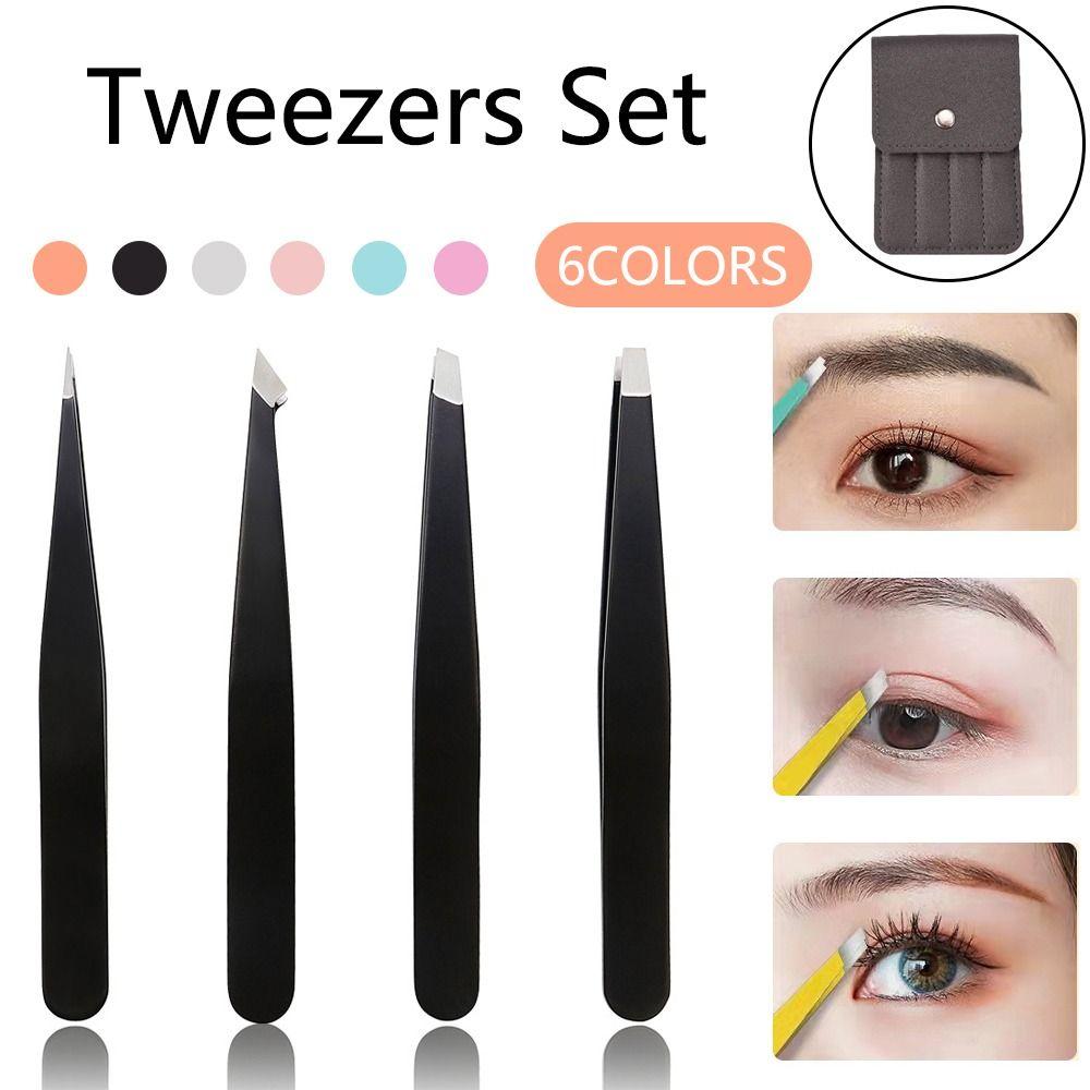 4 Piece Eyebrow Hair Pluckers Stick False Eyelashes Eyebrow Trimming Clip Beauty Tools Tweezers Set