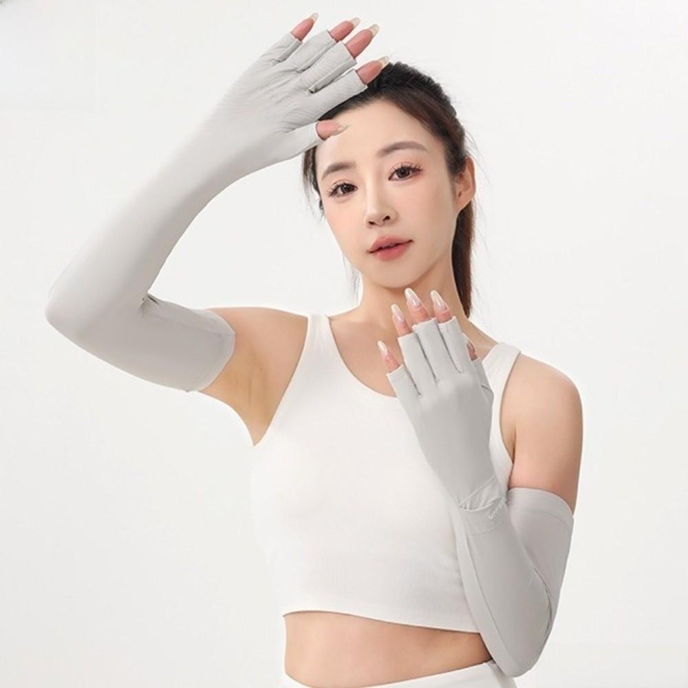 Solid Color Ice Silk Arm Sleeve Sun Protection Summer Arm Cover Women's Gloves Long Sleeve  Men