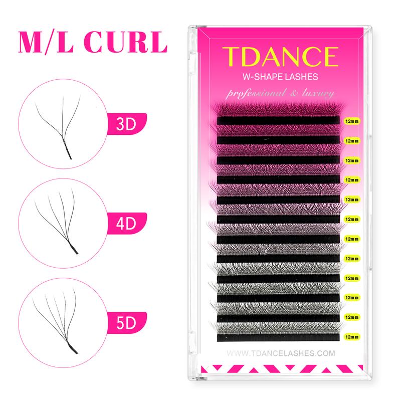 TDANCE M/L Curl 3D/4D/5D W Lashes Eyes 0.07 W Shape Eyelash Extensions 7-14mm Natural Soft Professional Lash 12 Rows