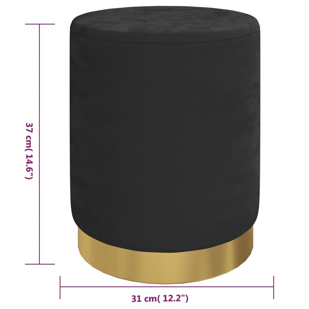 Round Storage Footstool Black Velvet 31 x 37 cm