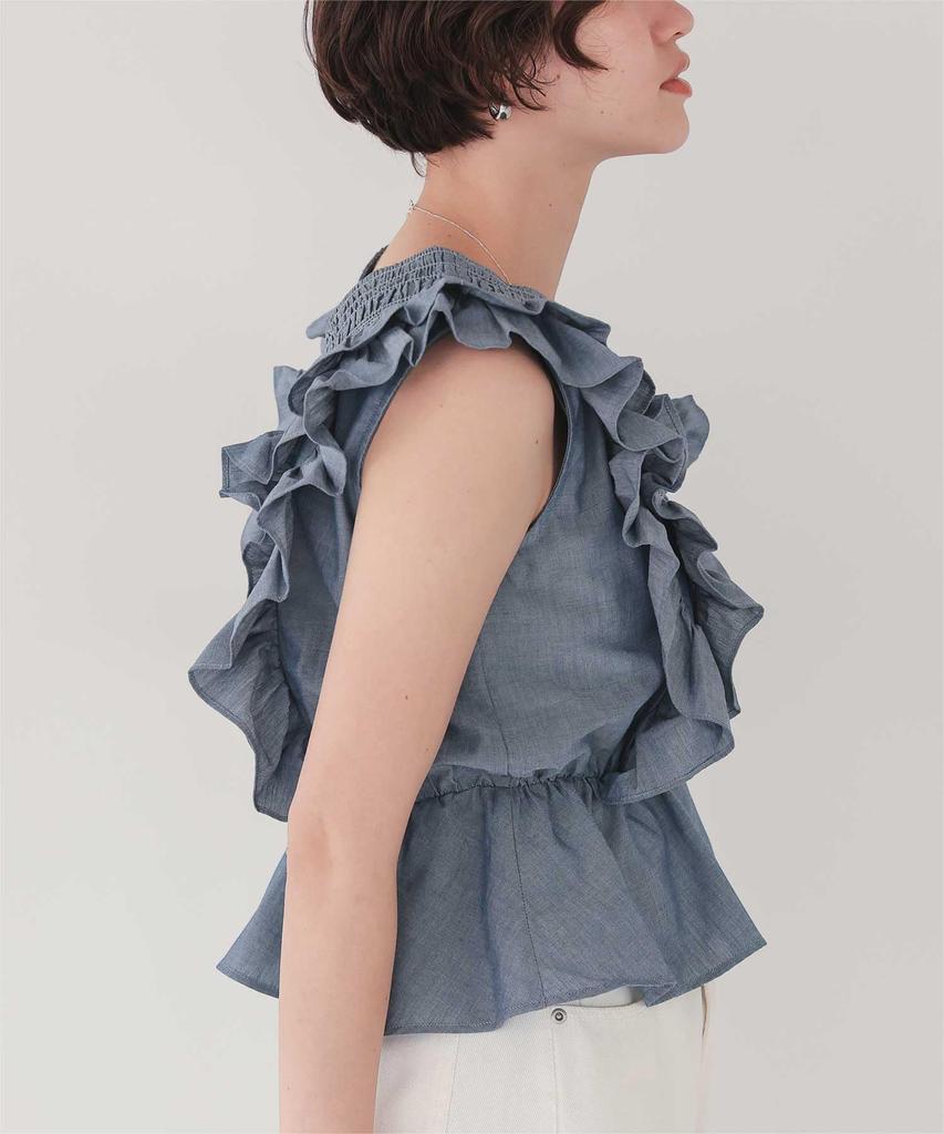 Titibait Блузка без рукавов с оборками AFXP4275 Средне-голубая Женская