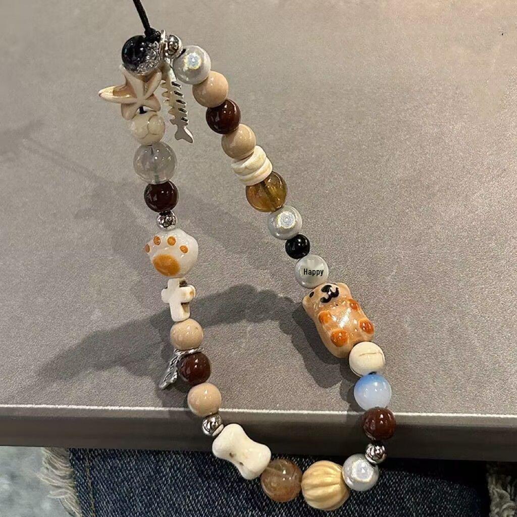 Крутой стиль кость собака бусина кулон цепочка для телефона шнурок