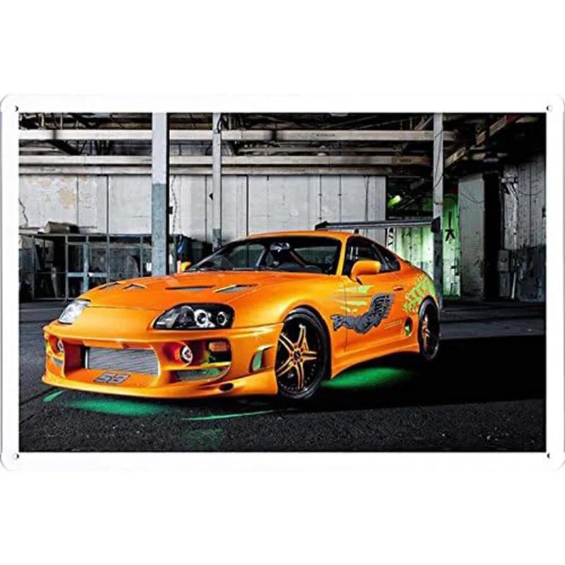Автомобильные металлические жестяные таблички Плакат Декор стены спортивного автомобиля Винтажные художественные постеры Железная живопись для мужской комнаты Домашнего кафе Гаража Клуба Бара