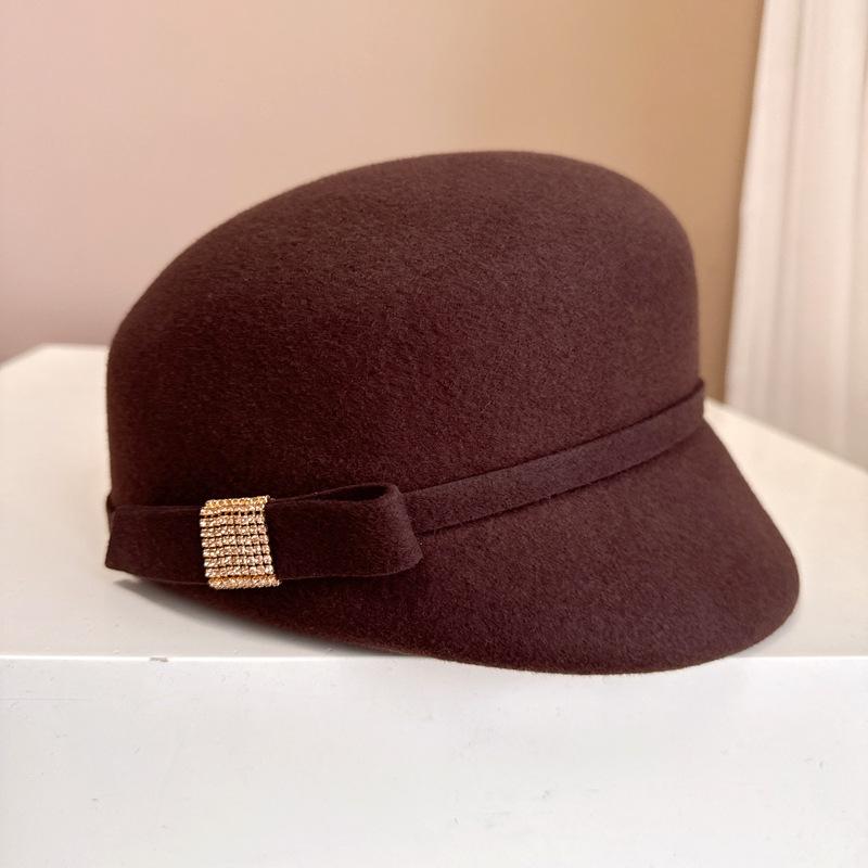 Французская шляпа для верховой езды со стразами и бантом Осень-зима Австралийская шерстяная фетровая шляпа Премиум-кепка для газетчика
