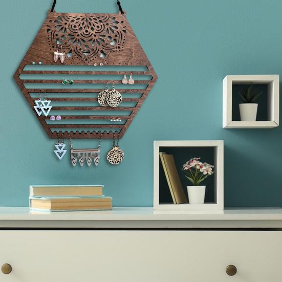 Yousheng Wooden Hanging Earring Holder Wall Decor Jewelry Organizer Vintage Earring Display Organizer for Women And Girls Earrings Necklaces