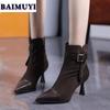 Women Suede Pointed Toe Ankle Boots Dress High Heels Shoes Brand Trend 2025 New Sexy Elegant Gladiator Party Pumps Botas Mujer