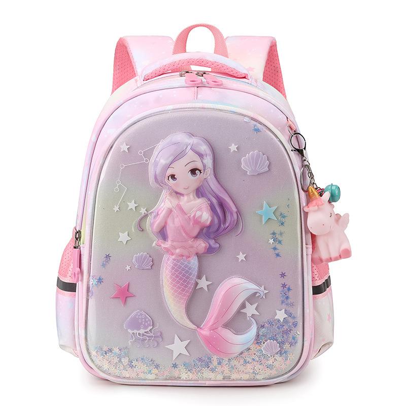 Exquisite 3D Pressed Shell Children School Bags Cute Cartoon Mermaid Printing Kindergarten Book Bag High Quality Nylon Lightweight Children's Backpack