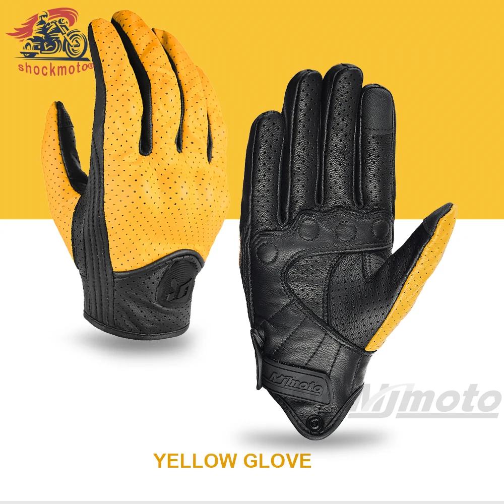 Summer Breathable Black Red Retro Leather Motorcycle Gloves Full Finger Touchscreen Cycling EVA Shell Protector Dirt Bike Items