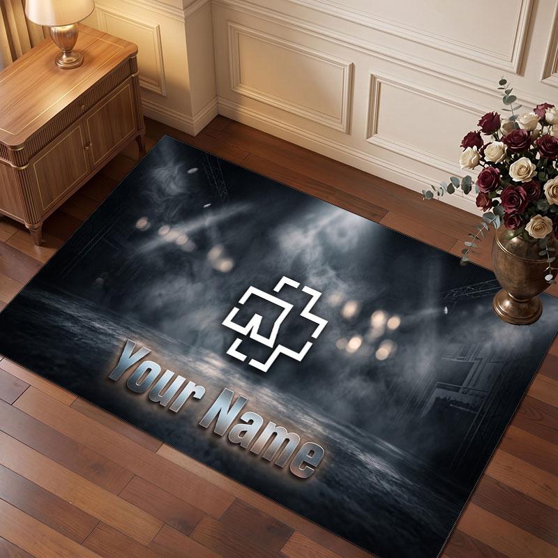 Rammstein Personalized Crystal Velvet Carpet, Customized Name Text Soft Anti‑Slip Rug for Living Room Bedroom