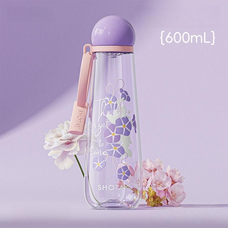 SHOTAY 400/600 мл Пластиковая кружка для воды с цветочным узором, Бутылка для воды с ситечком для чая, Герметичная, Кружка для заваривания чая, Портативная офисная кружка