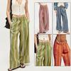 Women Comfortable Casual Drapery Elastic High-Waisted Striped Loose Fit Wide Leg Pants with Pocket