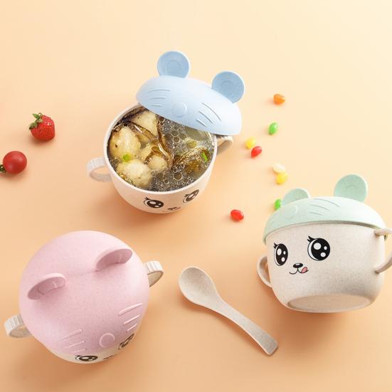 2 шт./компл., 450 мл, миска для кормления, держатель для смартфона, дизайн, защита от падения, пищевой материал, детская обеденная соломенная миска для детского сада