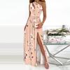 Длинное платье с принтом, женское платье трапециевидной формы с высокой талией и наклонным вырезом, элегантное струящееся плиссированное платье с разрезом для офисных вечеринок, пляжная одежда
