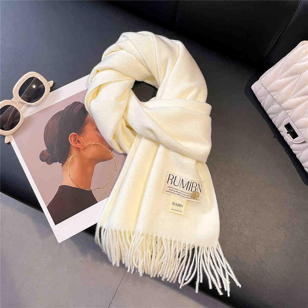 Земляной цвет, базовый однотонный большой шарф с кисточками, темперамент, утолщенная теплая шаль, мягкая клейкая шея