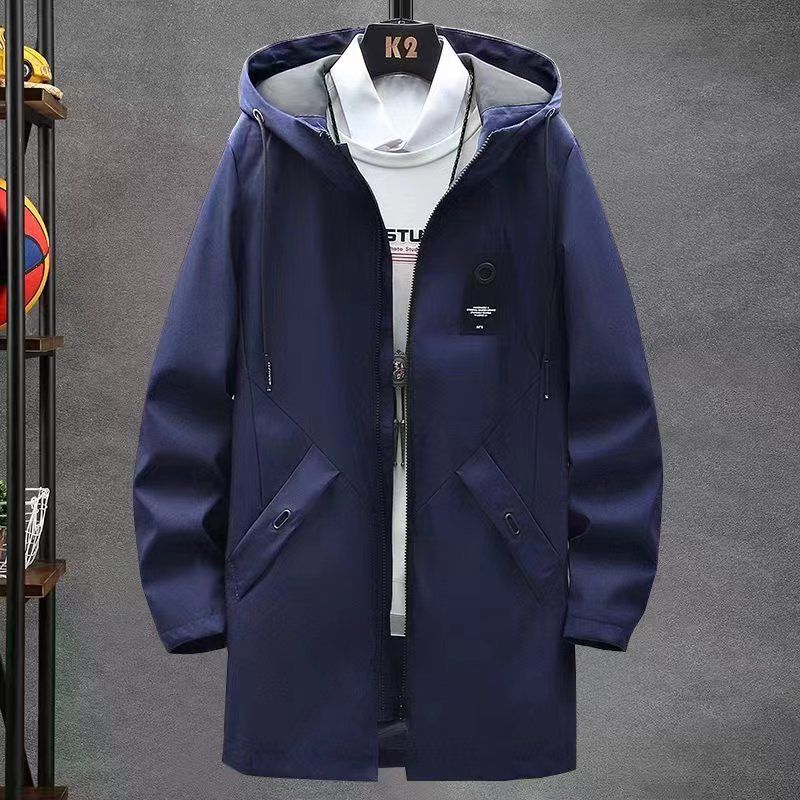 Men Spring Autumn Long Windbreaker Casual Loose Coat Design Solid Color Trench Men Fashion Mens Jackets Outerwear