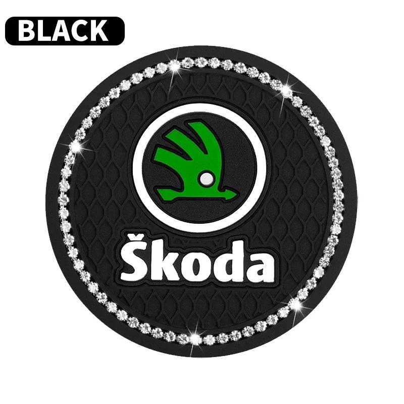 Non-Slip Car Coaster Diamond Water Cup Slot Mat For Skoda Octavia A2 A5 A7 a Fabia Rapid Karoq Superb Kodiaq Yeti RS Scala Kamiq WL5